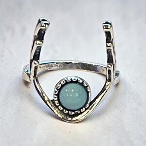 Womens Ring Size 8.5 Band Silver Metal Boho Nature Turquoise 045-8.5